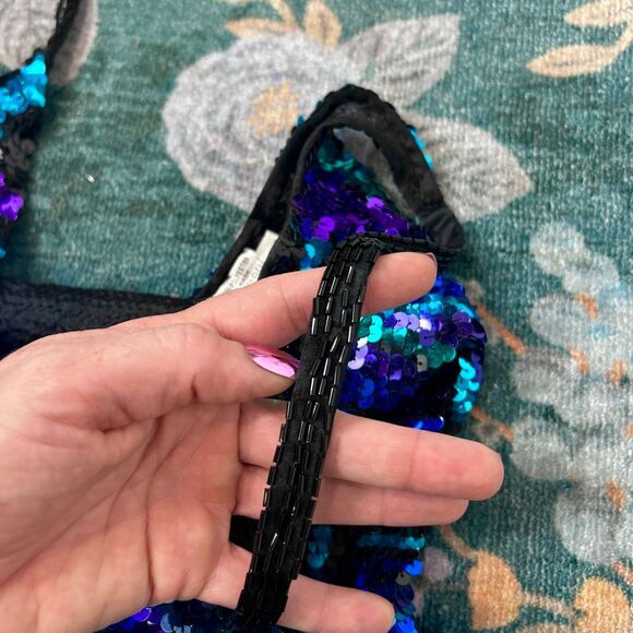 Black Tie By Oleg Cassini Mini Dress Womens Size 4 Blue Purple Sequined Beaded - Picture 5 of 16